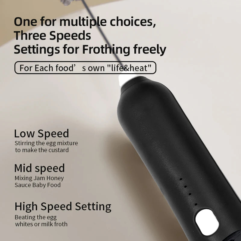 Electric Milk Frother Egg Beater Wireless Type-C Charging