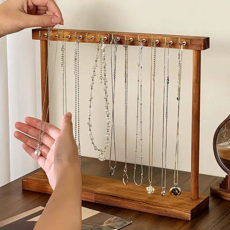 Jewelry Organizer Display Stand Solid Wood Necklace Hanging