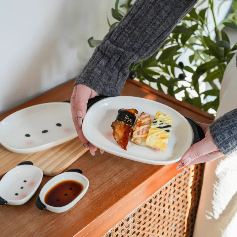 Cute Puppy Shaped 8-Inch Sushi Plate 4-Inch Dipping