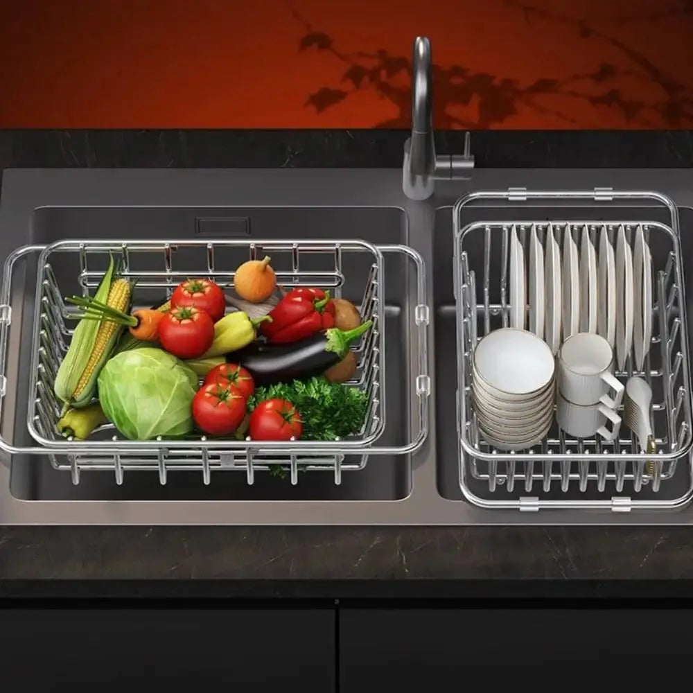 Adjustable Stainless Steel Sink Drain Basket Expandable Over