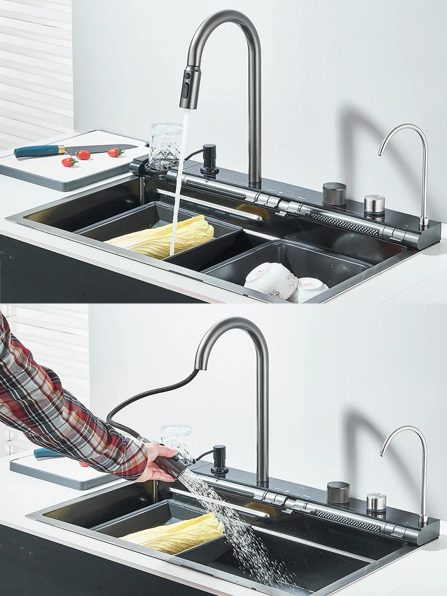 304 Stainless Steel Sink Digital Display Waterfall Faucet