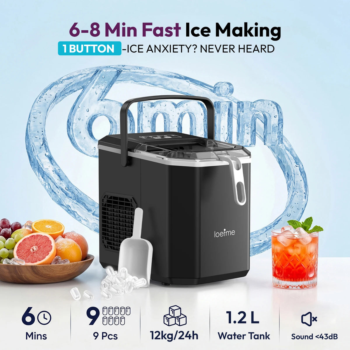 Loefme Desktop Fully Automatic Bullet Shaped Ice Maker