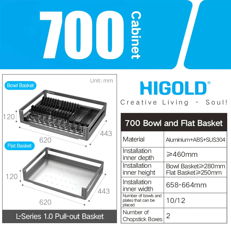 Higold 500mm Cabinet Pull Basket Double Drawer Dish