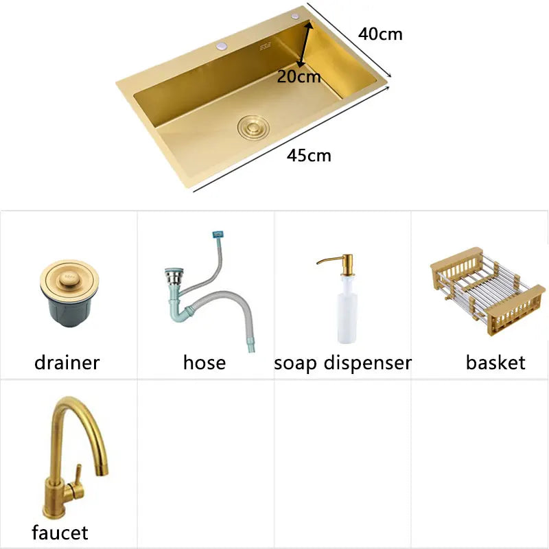 Gold Sink Above Counter 304 Stainless Steel Bowl