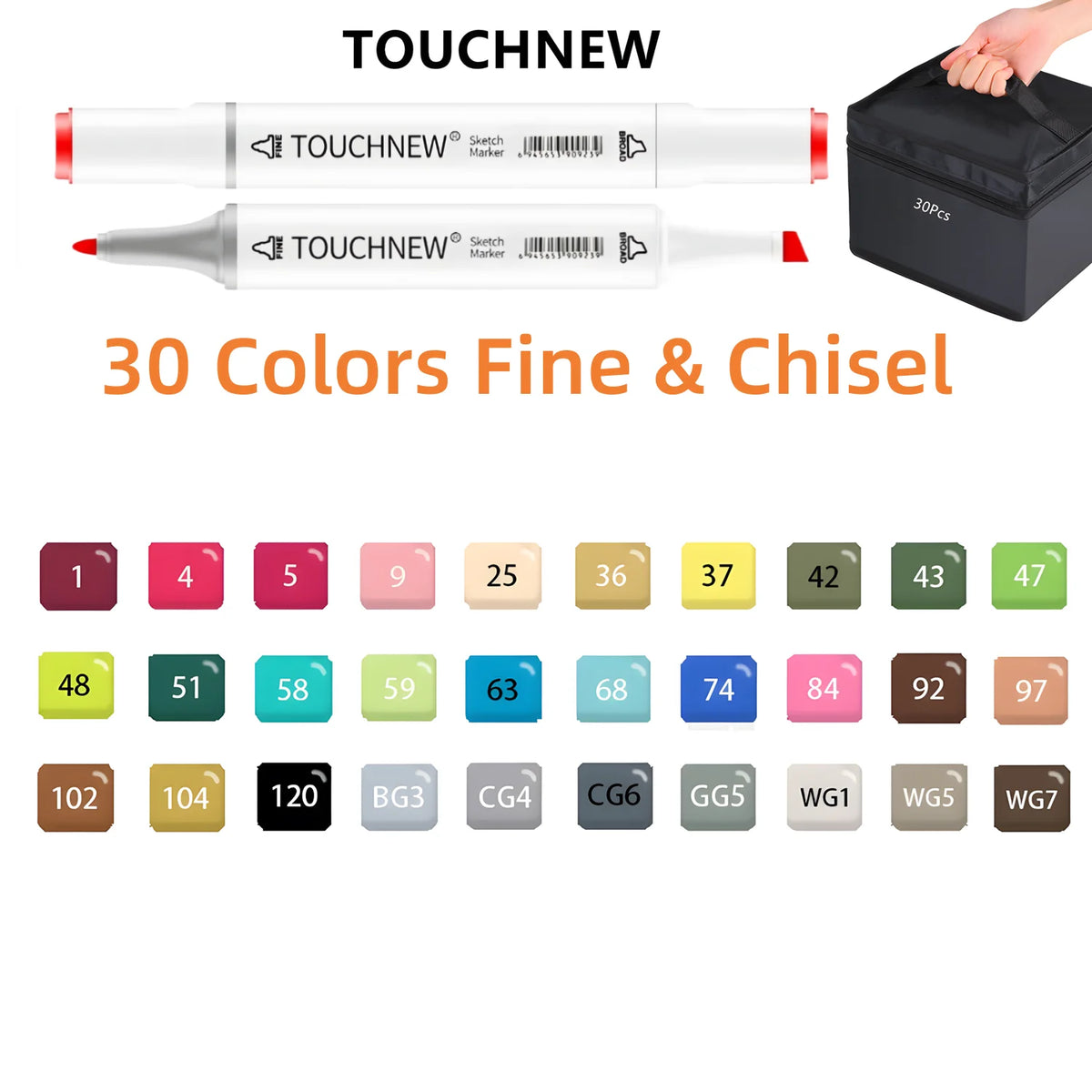 Touchnew Alcohol Markers Soft Brush Dual Tip Fine&Chisel