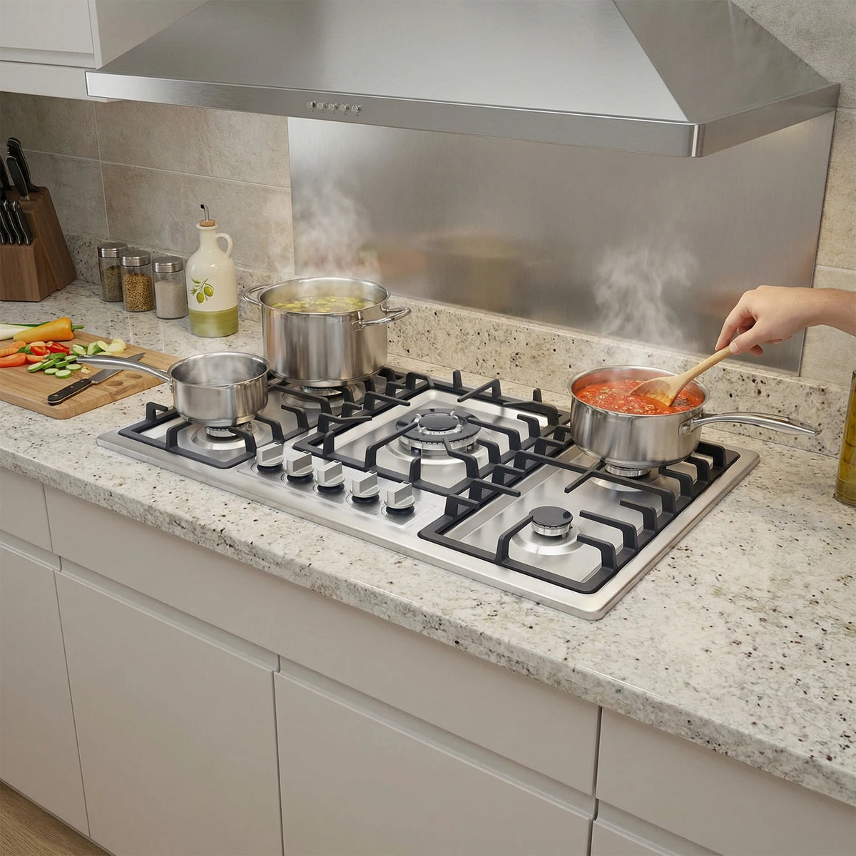5-Burner Stainless Steel Gas Cooktop 3kw Max Output