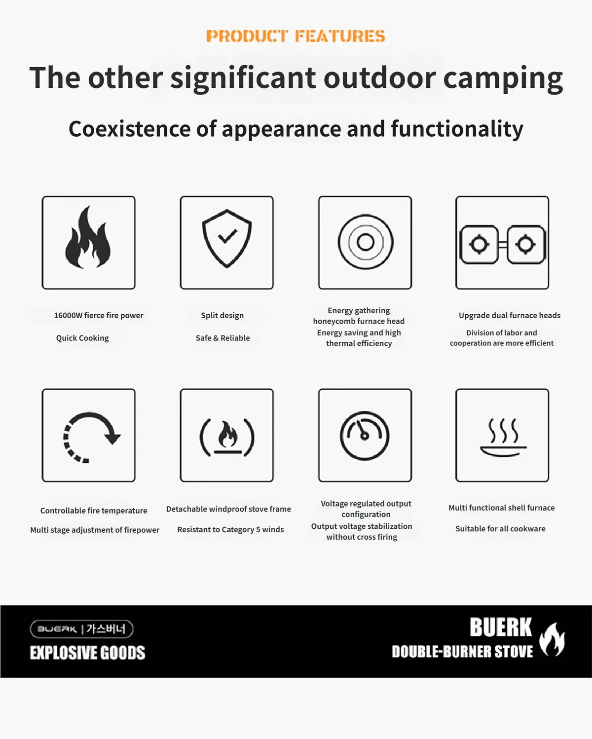 Buerk Camping Stove Gas Stove Dual Burner Foldable