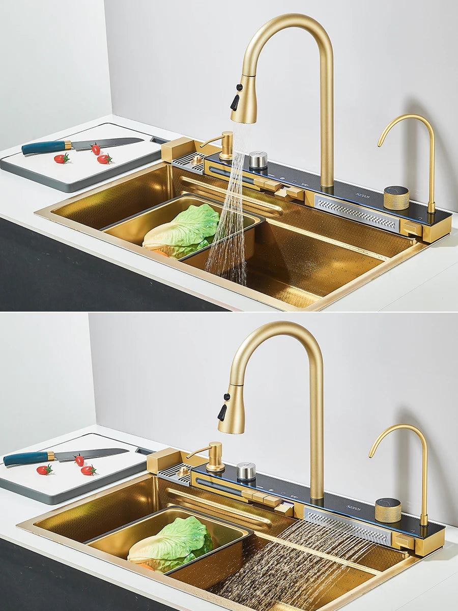 304 Stainless Steel Waterfall Sink Large Slot Integrated
