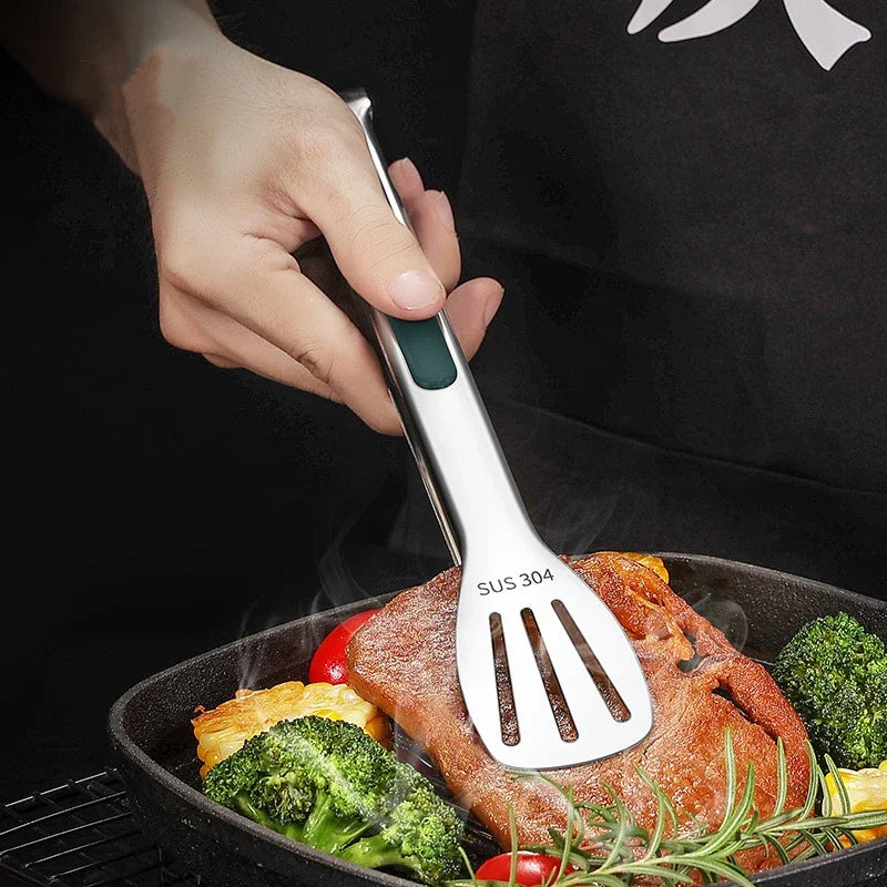 1pc Non Slip Stainless Steel Food Tongs Meat