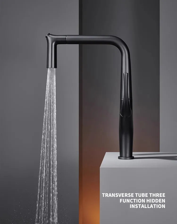 Brushed Gold Pull Out Faucet Tap Brass Crane