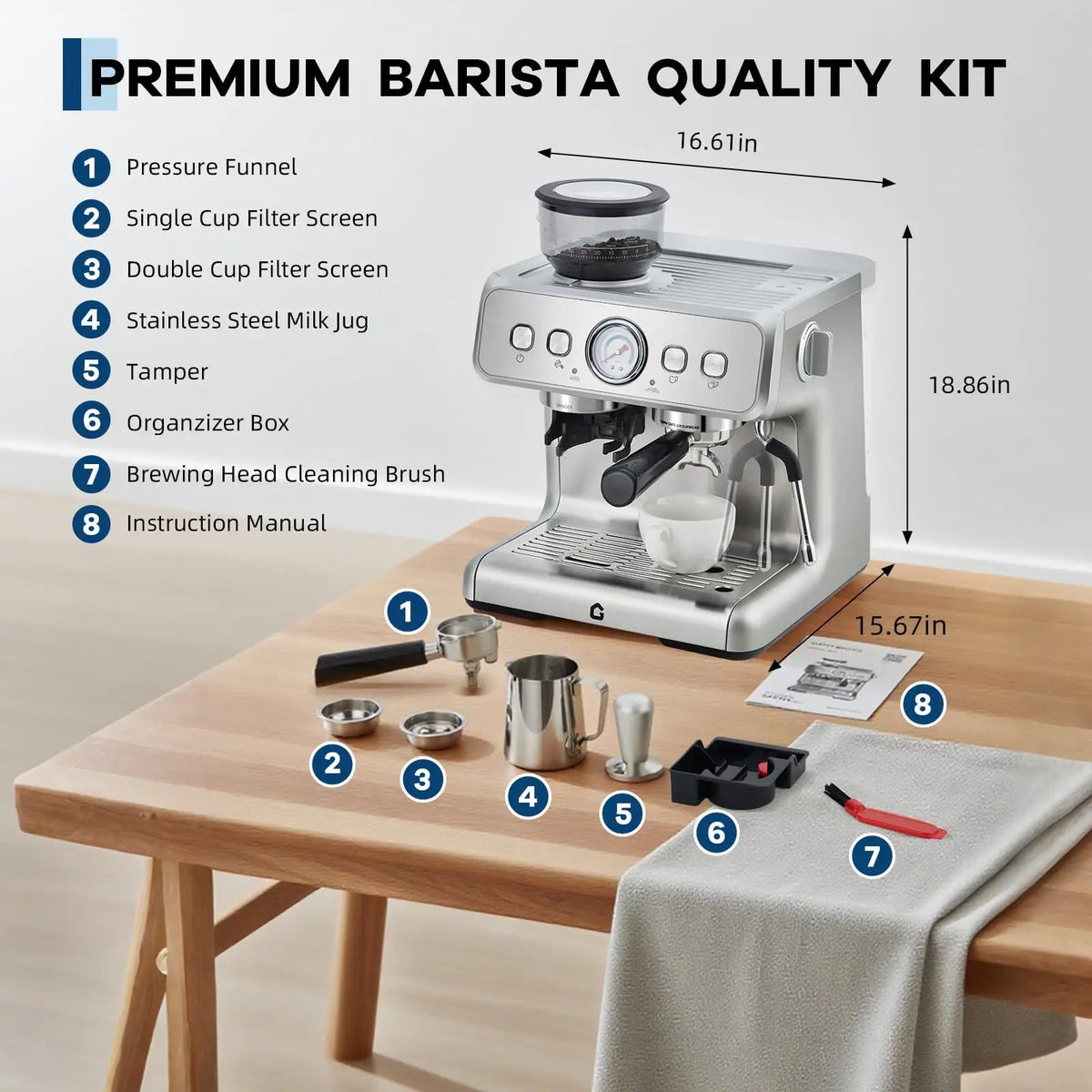 Espresso Machine Grinder 20 Bar Stainless Steel Pressure