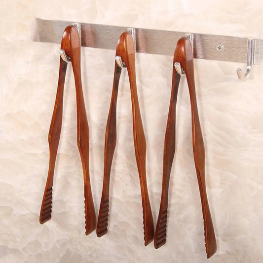 Utensil Wooden Tongs Anti-Slip Handle Salad Bacon Steak