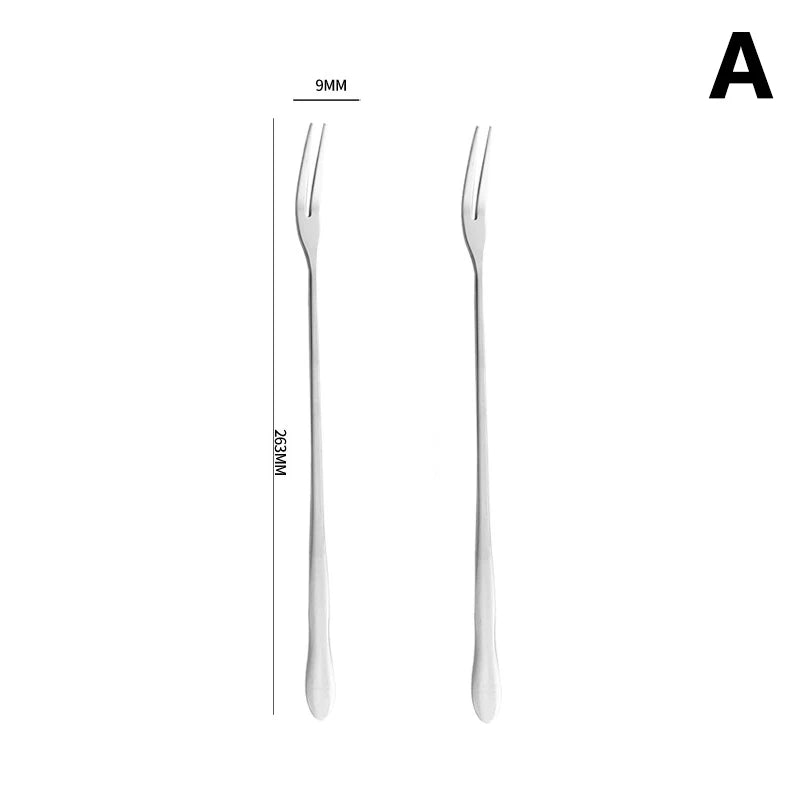 2pcs Stainless Steel Long Handle Pickle Fork Spoon