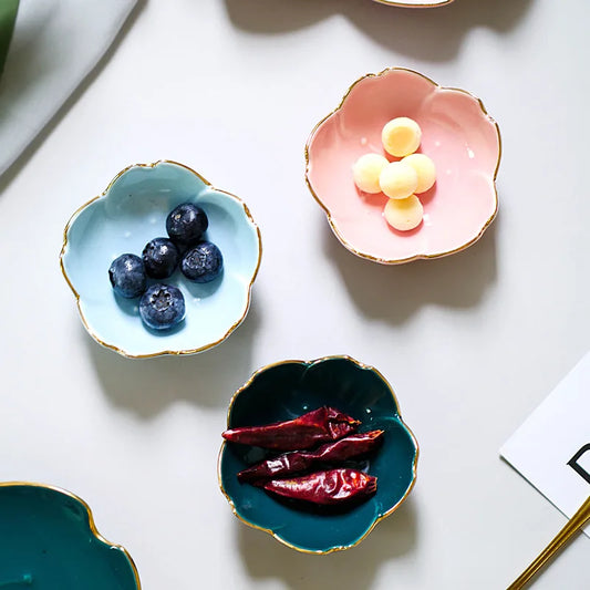 Japanese Ceramic Plate Sakura Petals Dipping Dish Soy