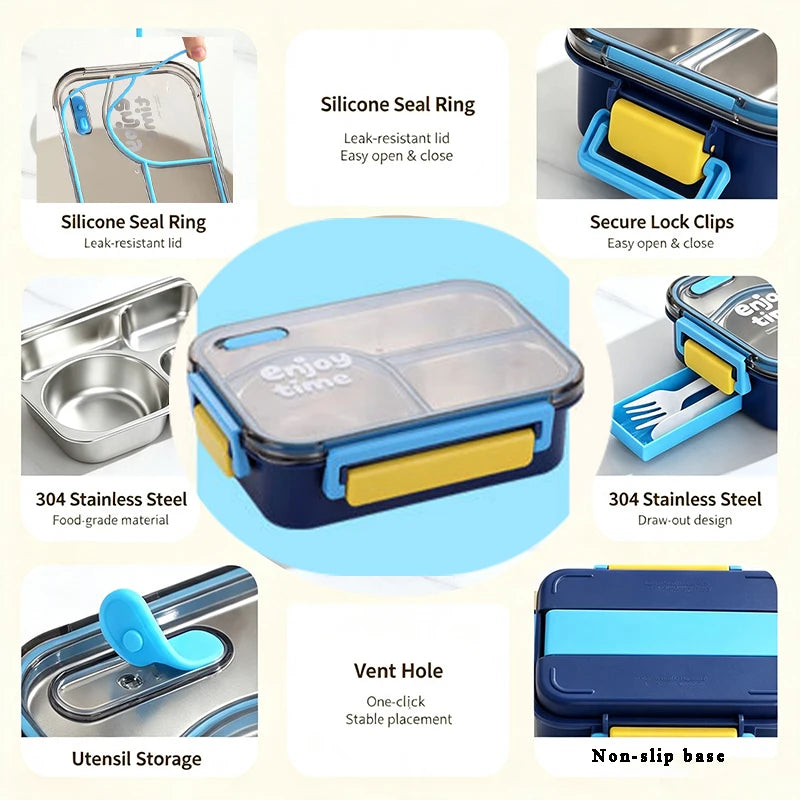 304 Stainless Steel Divided Lunch Box Fork Multi-Compartment
