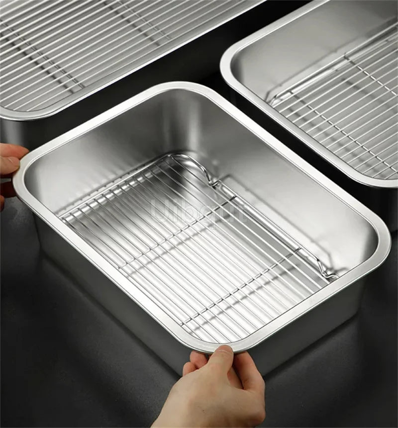 Thicken Stainless Steel Serving Tray Lid Rectangle Metal
