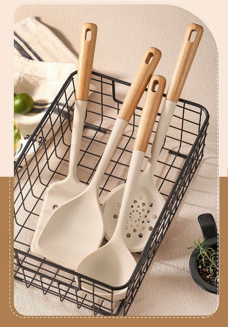 Silicone Cooking Utensils Durable Hardwood Handle Heat Resistant