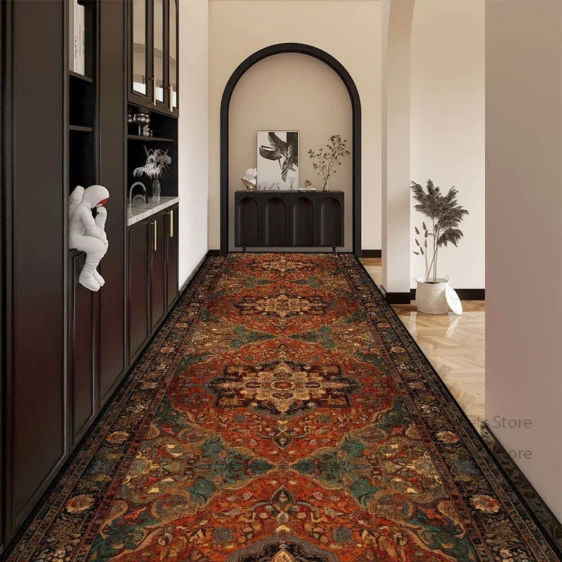 Bohemian Red Long Corridor Carpet Luxury Persia Decoration