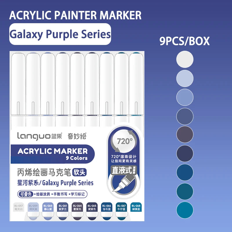 Languo 9pcs/Box Soft Brush Acrylic Marker Pen Diy