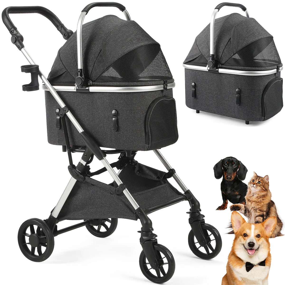 Pet Stroller Wheels Foldable Pet Travel Carrier Small/Medium