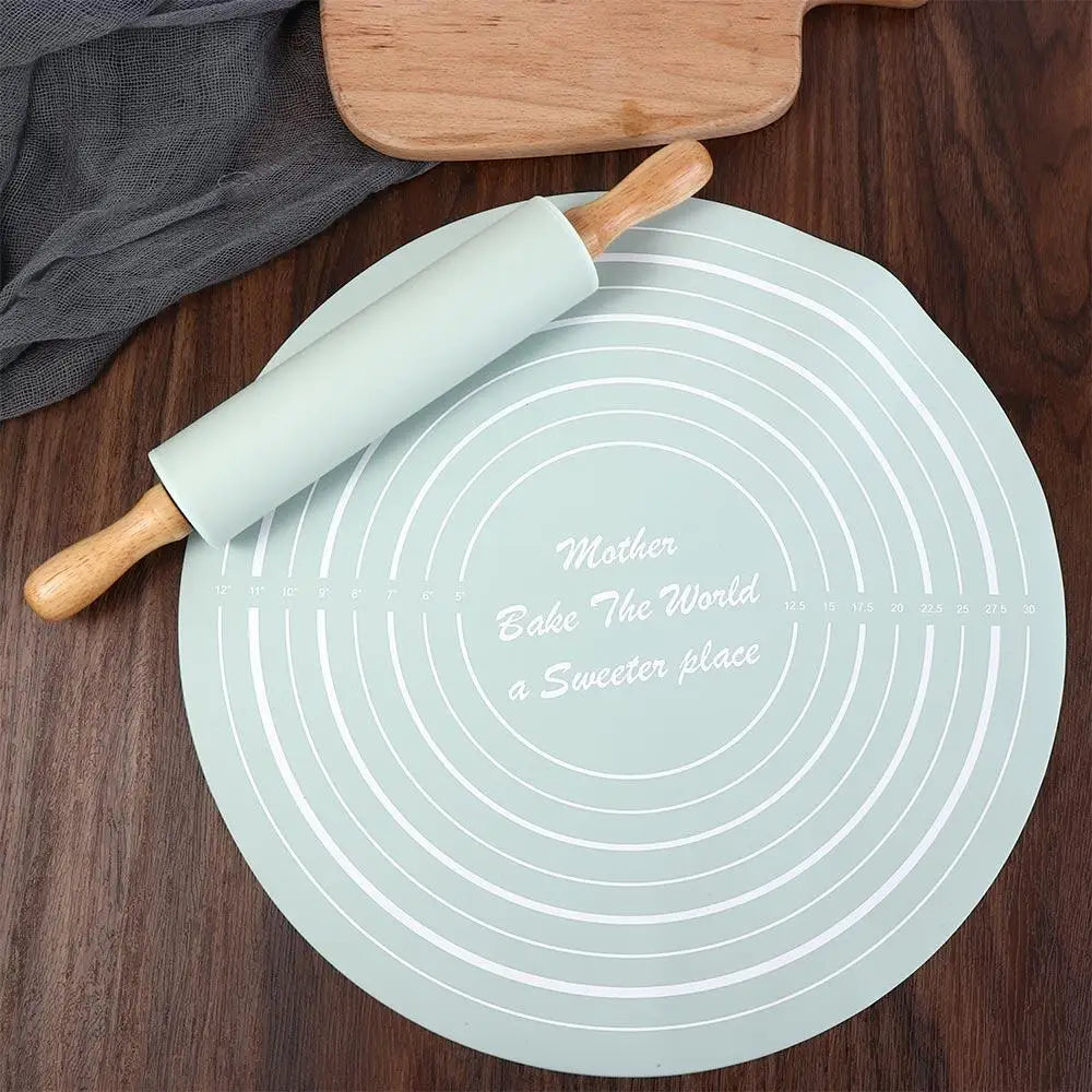 Reusable Thickened Rolling Pin Pastry Mat Round Silicone