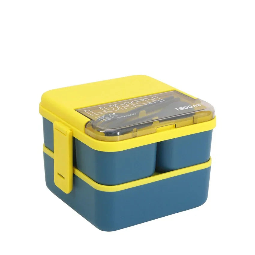 Justinlau 1100/1800ml Layer Compartment Lunch Box Kids Fork