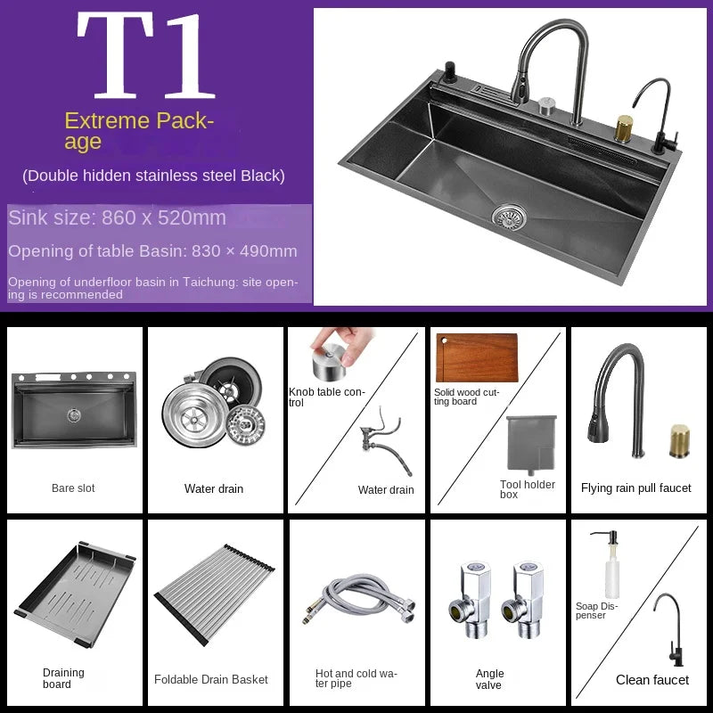Waterfall Sink Nanometer 304 Stainless Steel Large Slot