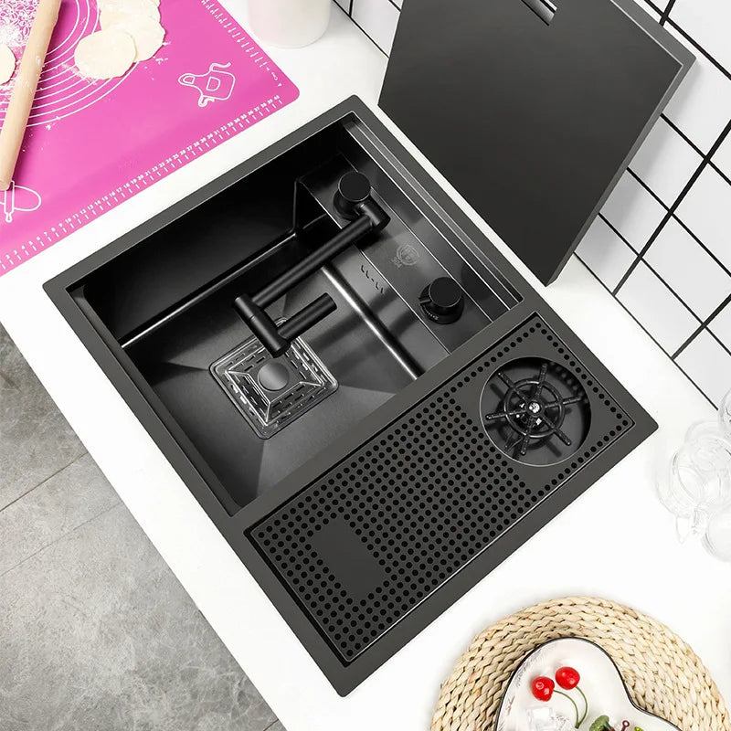 Nano Hidden Bar Sink Black Folding Faucet Silvery