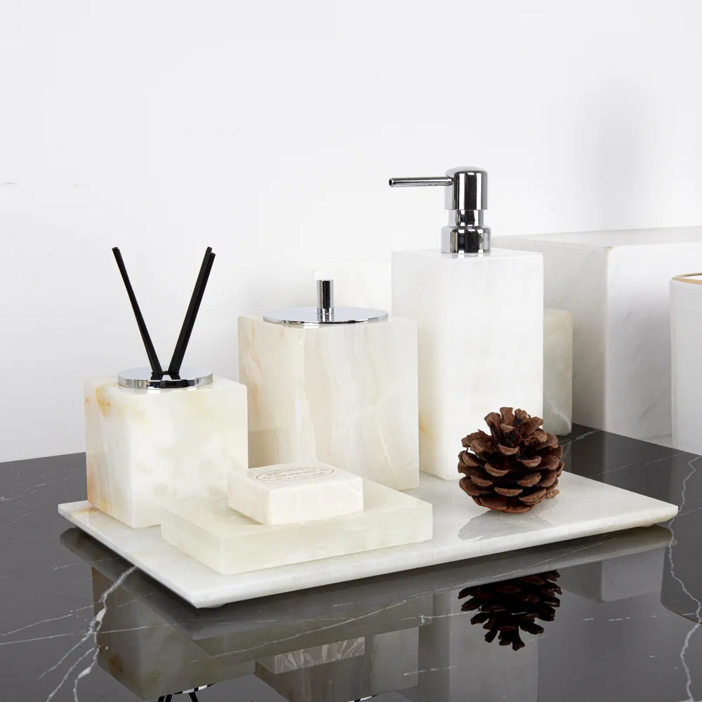 White Onyx Natural Marble Bathroom Luxury Soap Dispenser