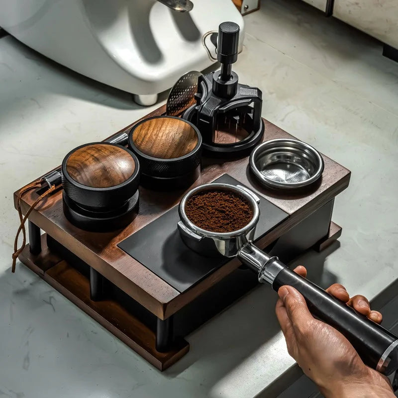 51-58mm Universal Coffee Tamper Station Stand Wooden Coffee