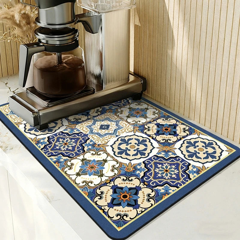 Retro Drying Mat Super-Absorbent Countertop Mat Tableware Drain