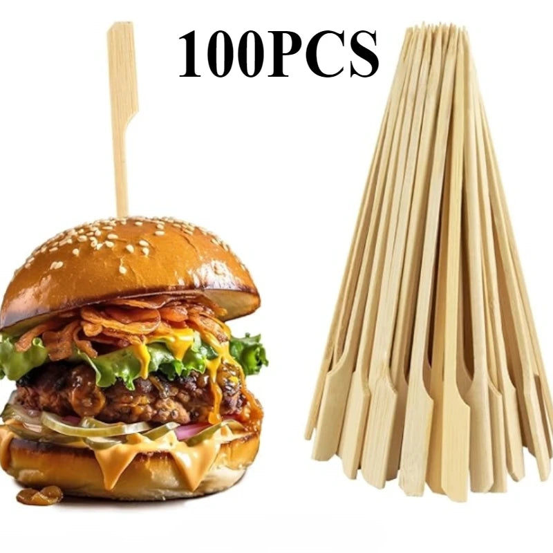 Wooden Bbq Skewers Hamburger Garnish Bamboo Sticks 12cm