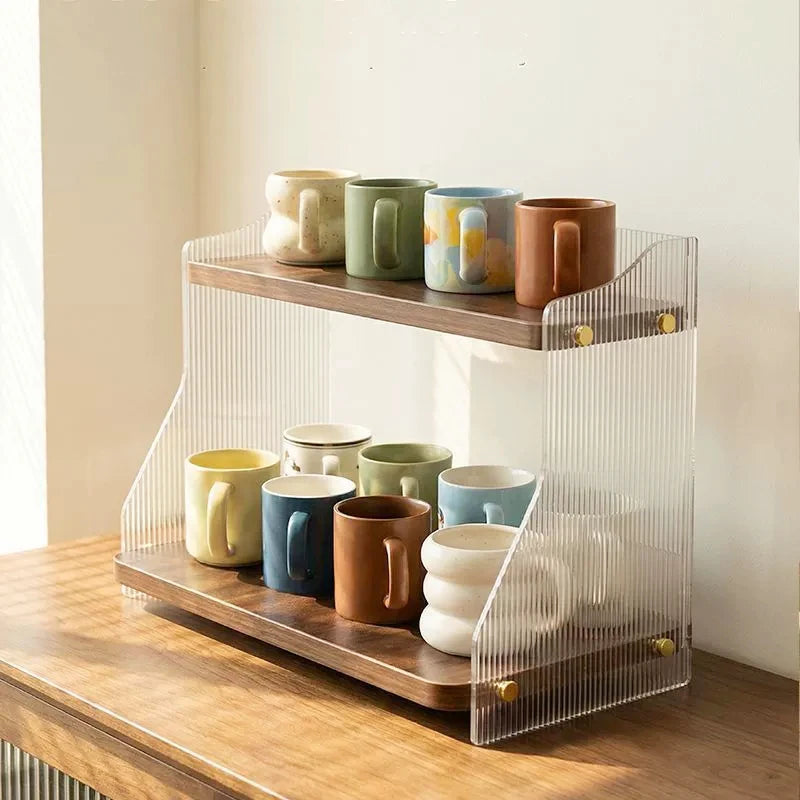 2-Tier Counter Organizer Ribbed Acrylic Wood Spice Rack