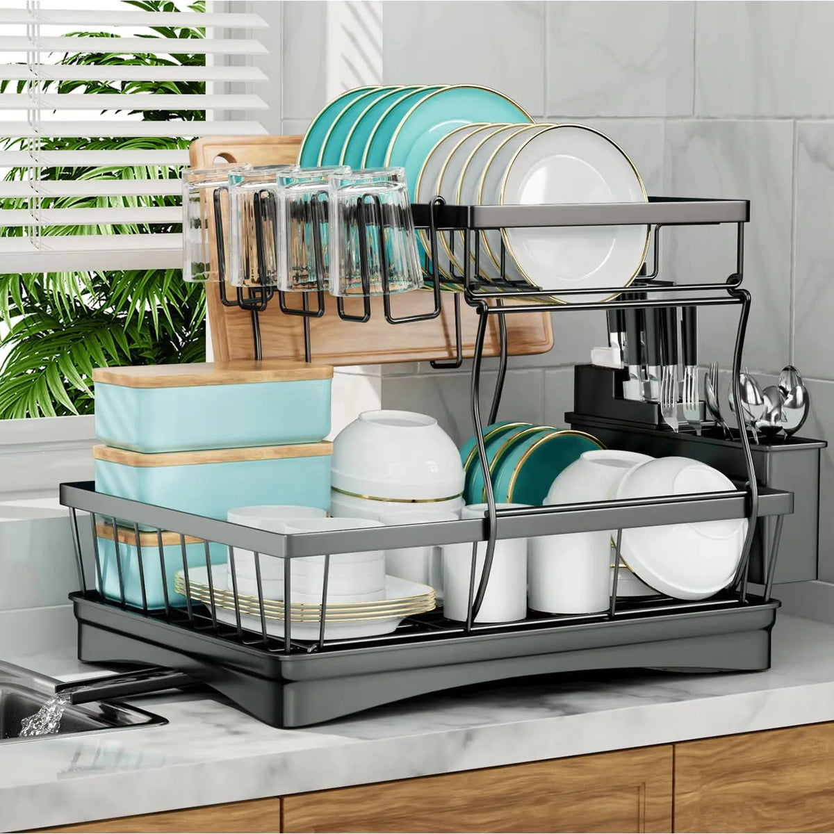 Large 2-Tier Dish Drying Rack Countertops Removable
