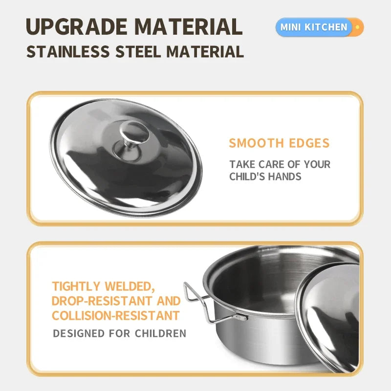 Stainless Steel Kids Toy Real Metal Cooking Utensils