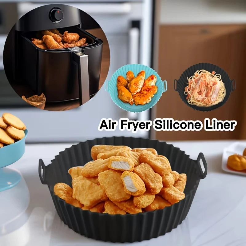 1pc Air Fryer Silicone Baking Tray Mat Circular