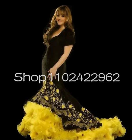 Black Gold Mermaid Prom Gala Evening Dresses Stain
