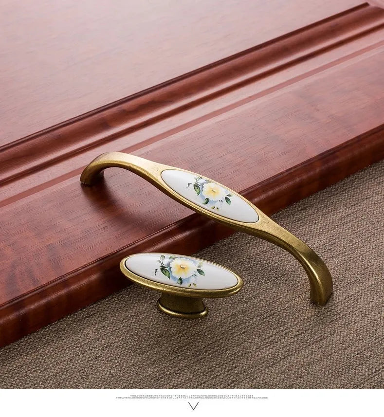 European Green Flower Ceramic Handles Cabinet Storage Dressers
