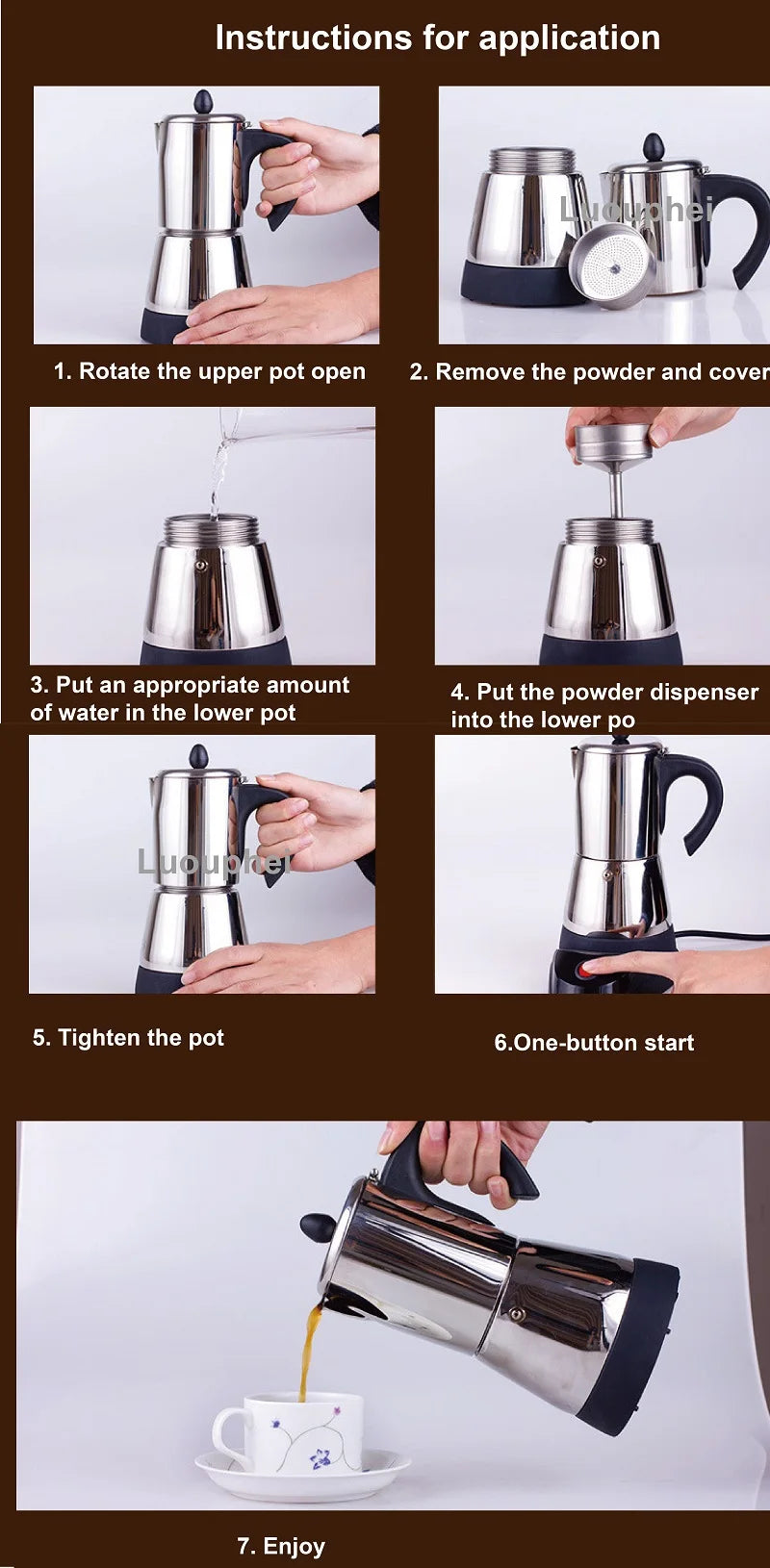 150ml/300ml Electric Coffee Maker Cups 3/6cups Stainless Steel