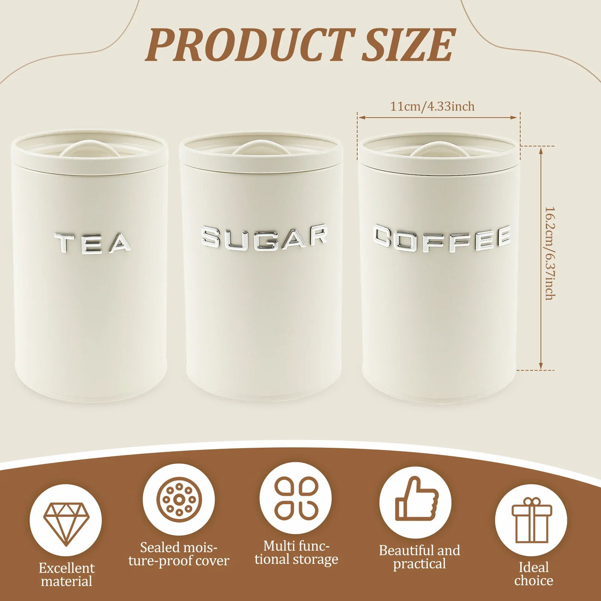 Tea Coffee Sugar Canister Jar Metal Round Container
