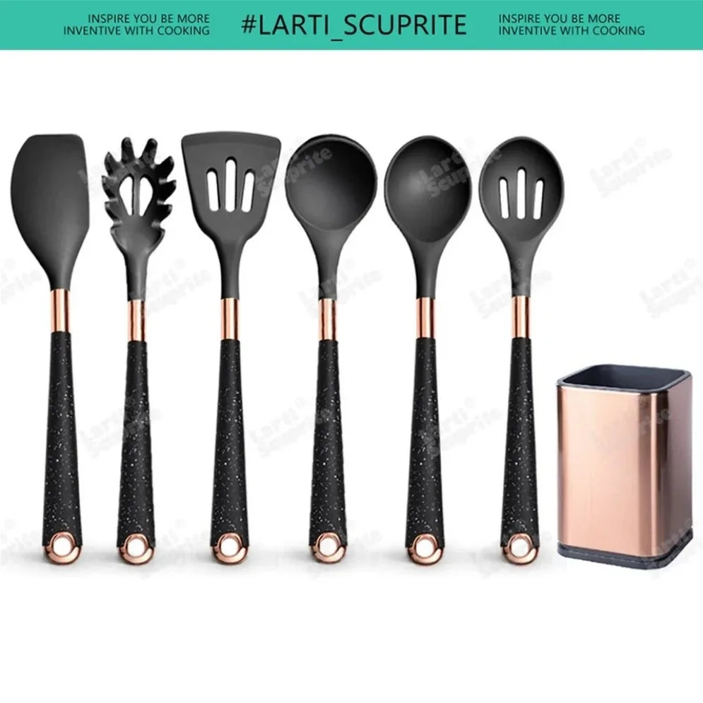 Gold Plated Handle Silicone Cooking Utensils Non-Stick Bpa