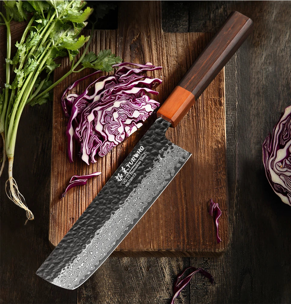 Turwho Inch Hand Forged Nakiri Knife Japanese Damascus