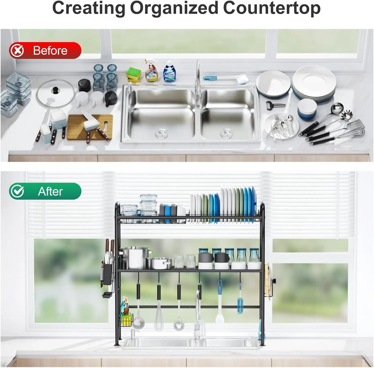 Over Sink Dish Drying Rack 1/2 Tier Above