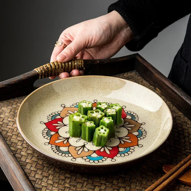 Chinese-Style Ceramic Deep Plate Salad Plate Disc Personality