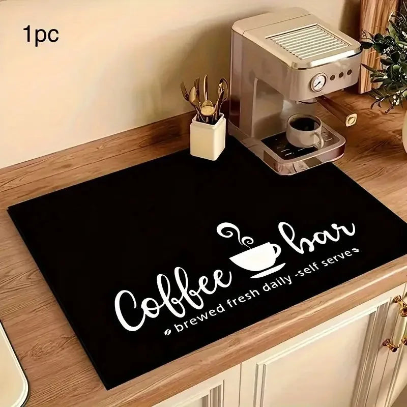 Creative Coffee Print Drying Mat Soft Rubber Non-Slip