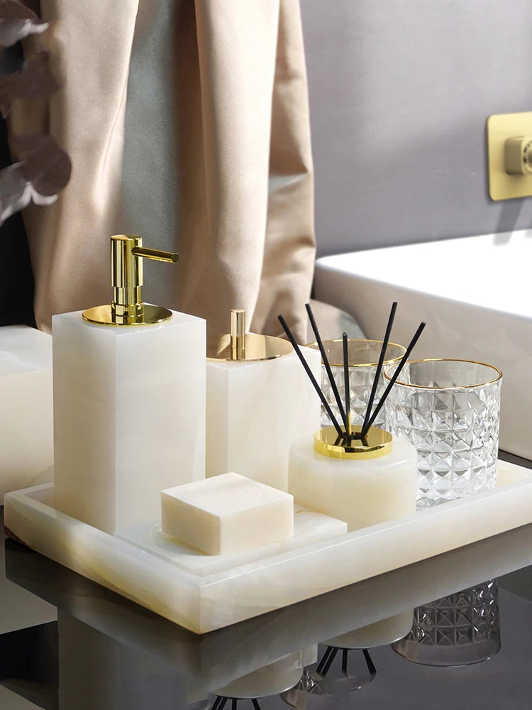 White Onyx Natural Marble Bathroom Luxury Soap Dispenser