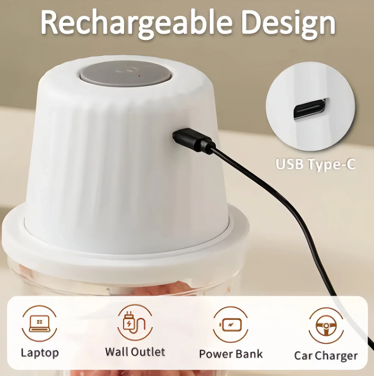 Cordless Electric Food Chopper 350ml Mini Processor 304