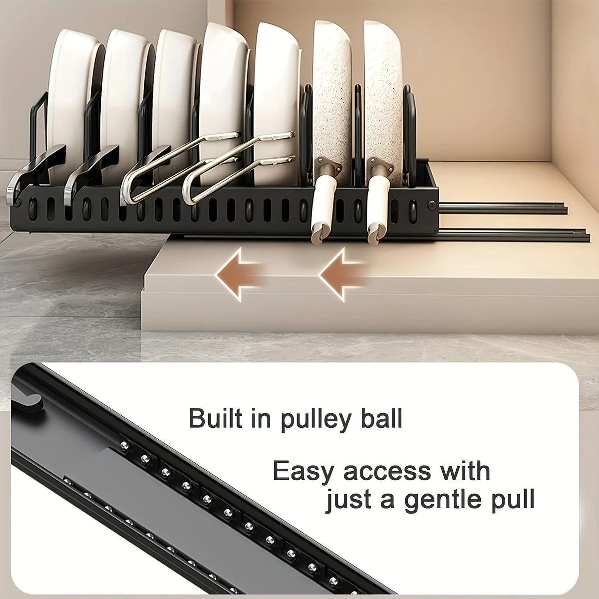 Pots Pans Organizer Under Cabinet Pull-Out Pots Pans