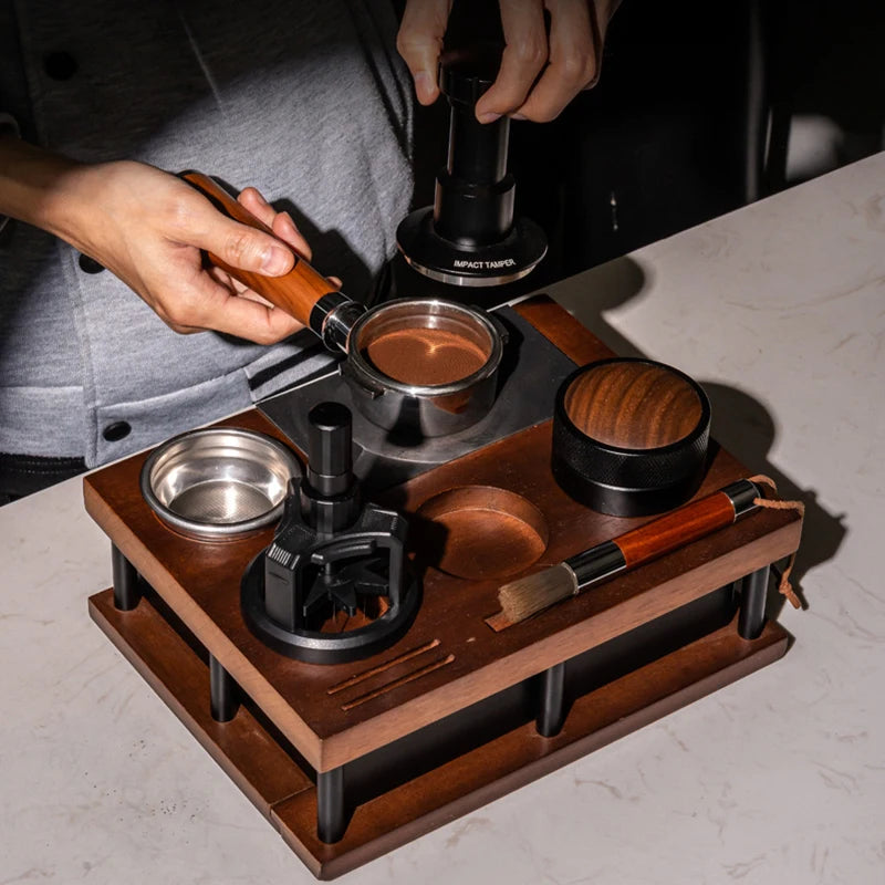 51-58mm Universal Coffee Tamper Station Stand Wooden Coffee