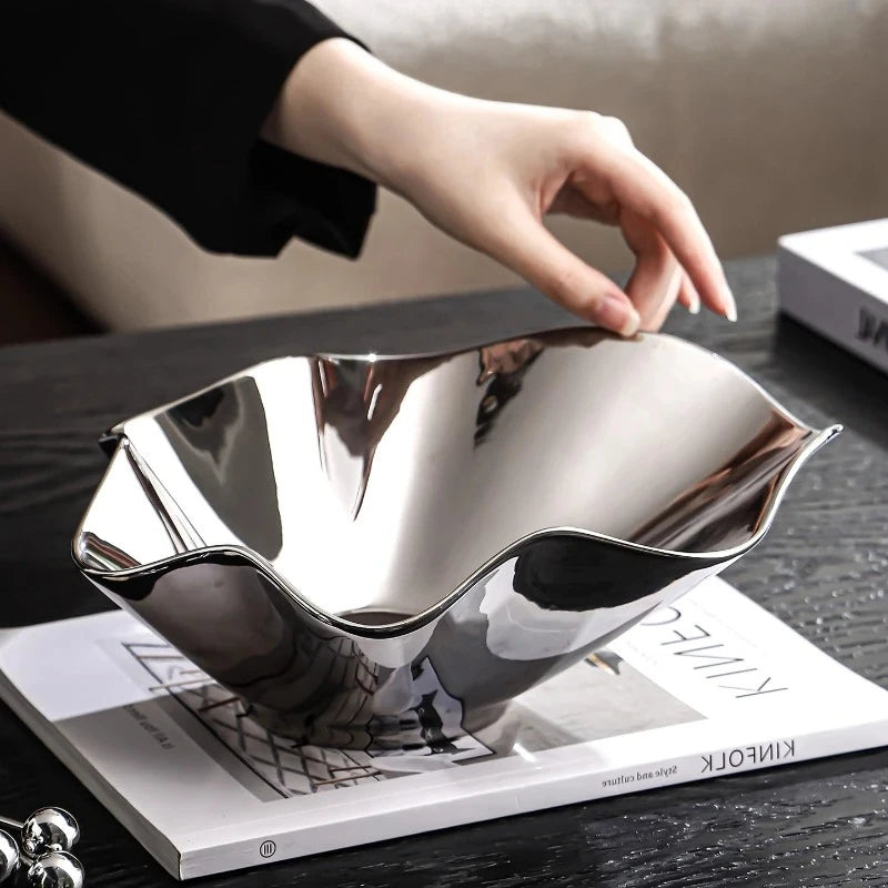Ceramic Fruit Plate Irregular Folds Tray Desktop Storage